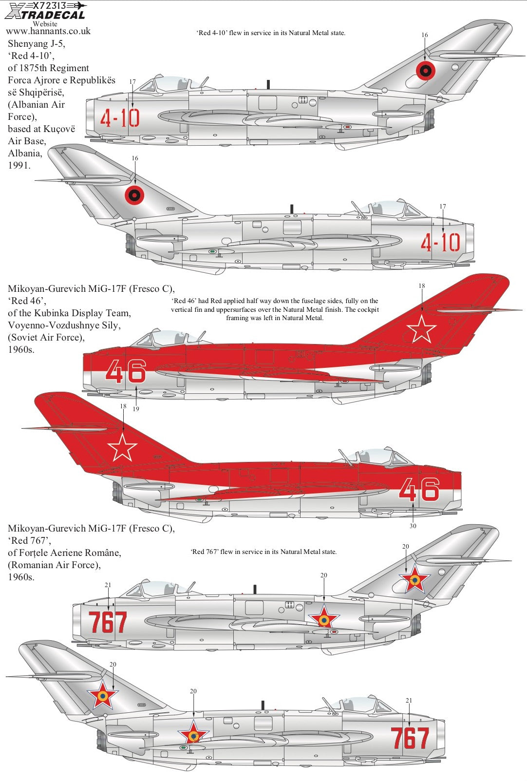 Xtradecal 72313 1:72 Mikoyan MiG-17F, PZL-Mielec Lim-5& Shenyang J-5 Collection