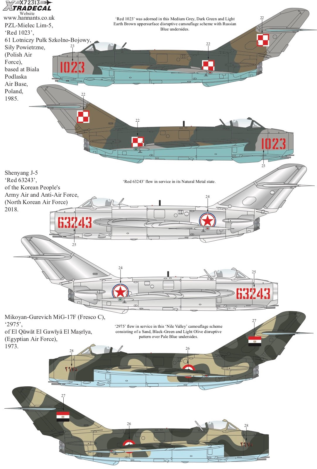 Xtradecal 72313 1:72 Mikoyan MiG-17F, PZL-Mielec Lim-5& Shenyang J-5 Collection