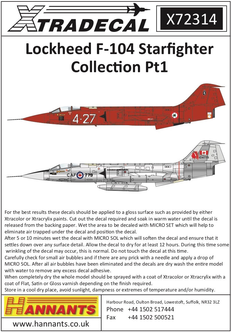 Xtradecal 72314 1:72 Lockheed F-104 Starfighter Collection Part 1