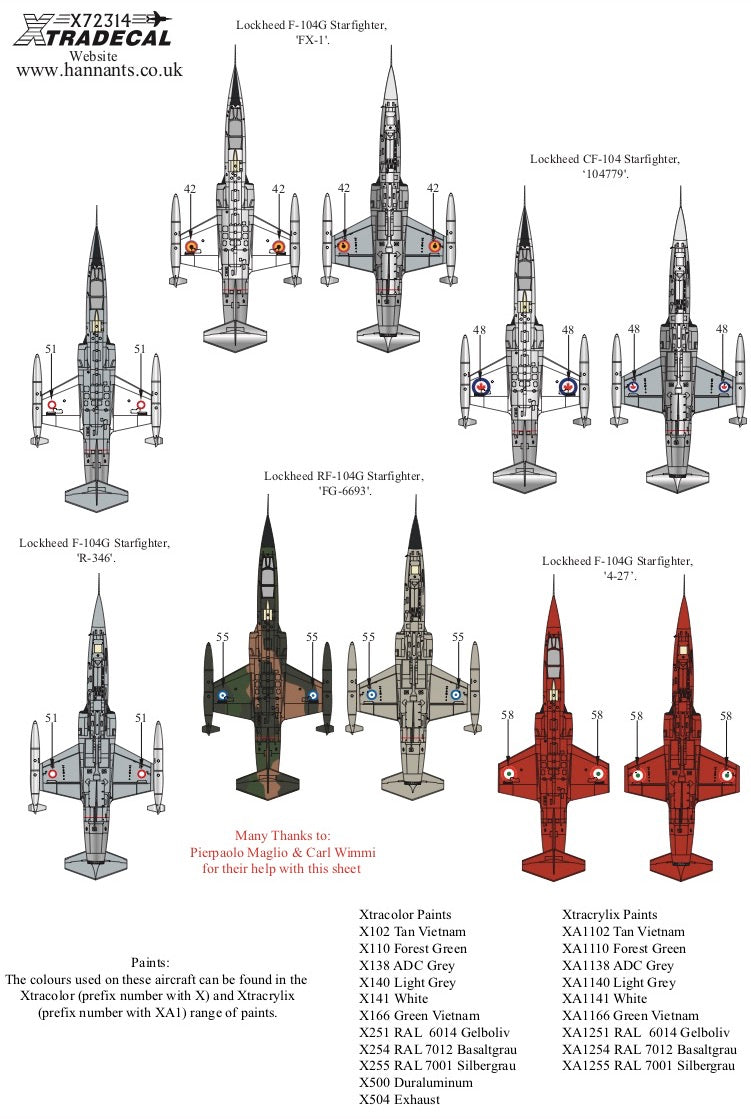 Xtradecal 72314 1:72 Lockheed F-104 Starfighter Collection Part 1