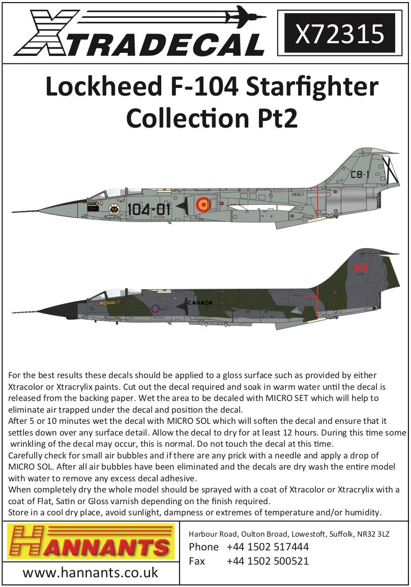 Xtradecal 72315 1:72 Lockheed F-104 Starfighter Collection Part 2