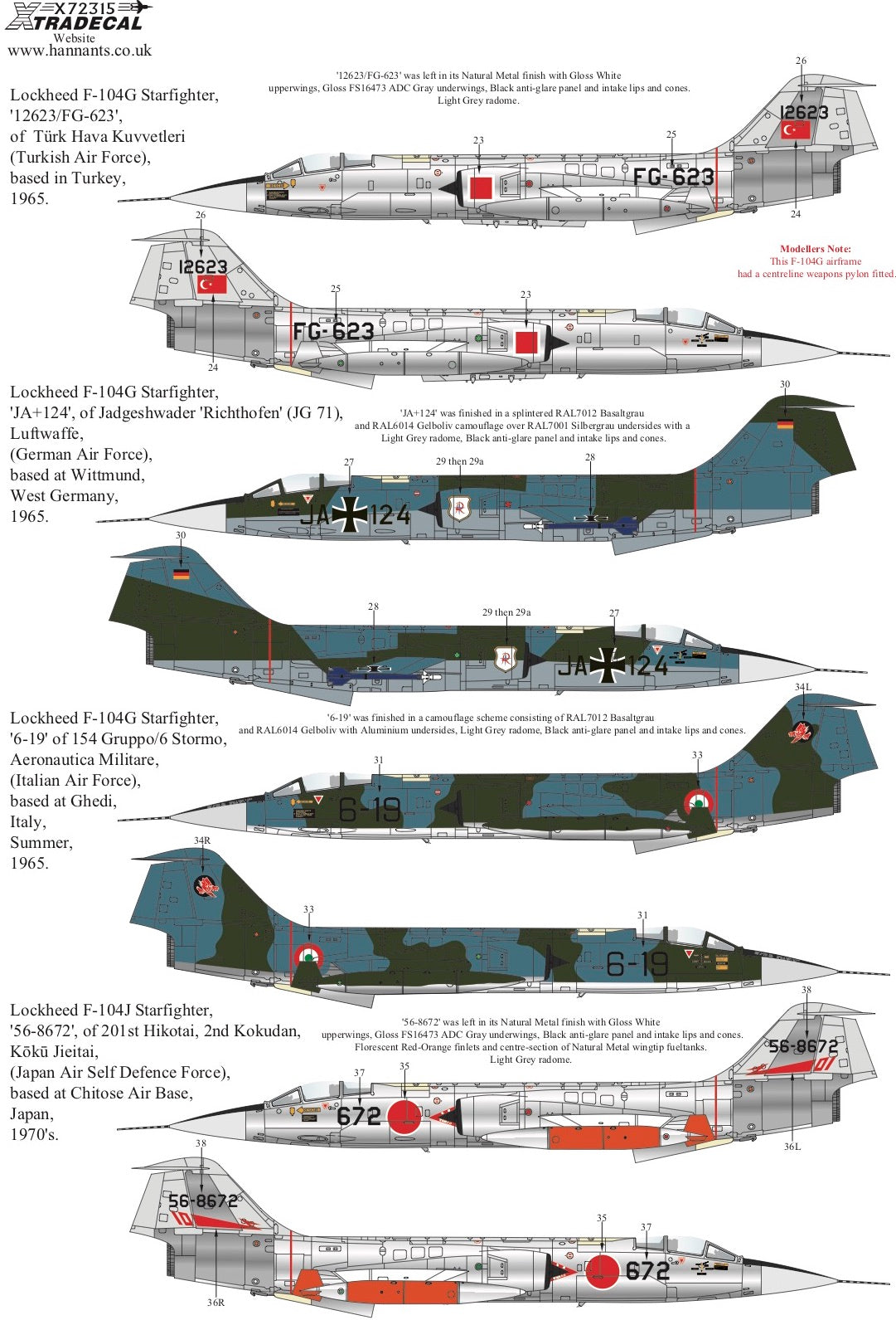 Xtradecal 72315 1:72 Lockheed F-104 Starfighter Collection Part 2