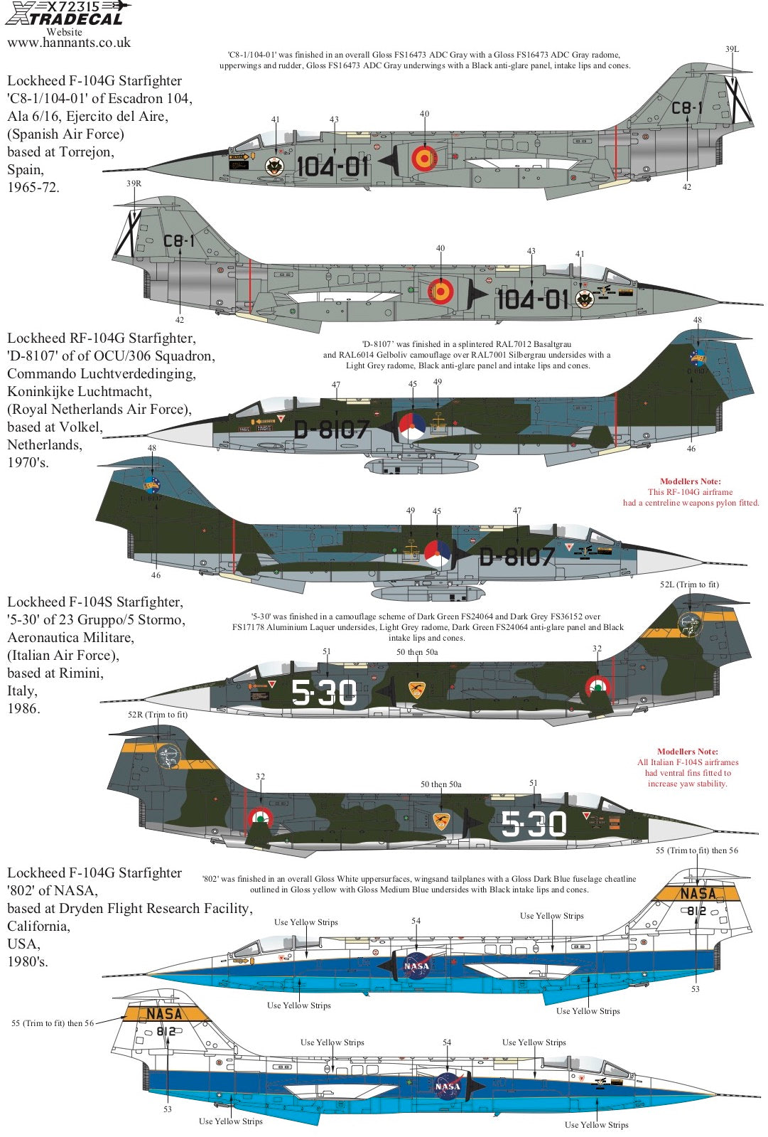 Xtradecal 72315 1:72 Lockheed F-104 Starfighter Collection Part 2