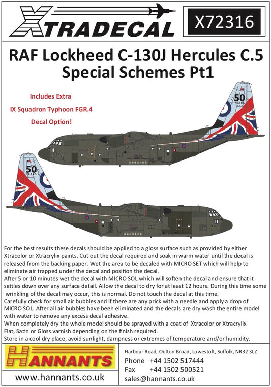 Xtradecal 72316 1:72 RAF Lockheed C-130J Hercules C.5 Special Schemes Part 1