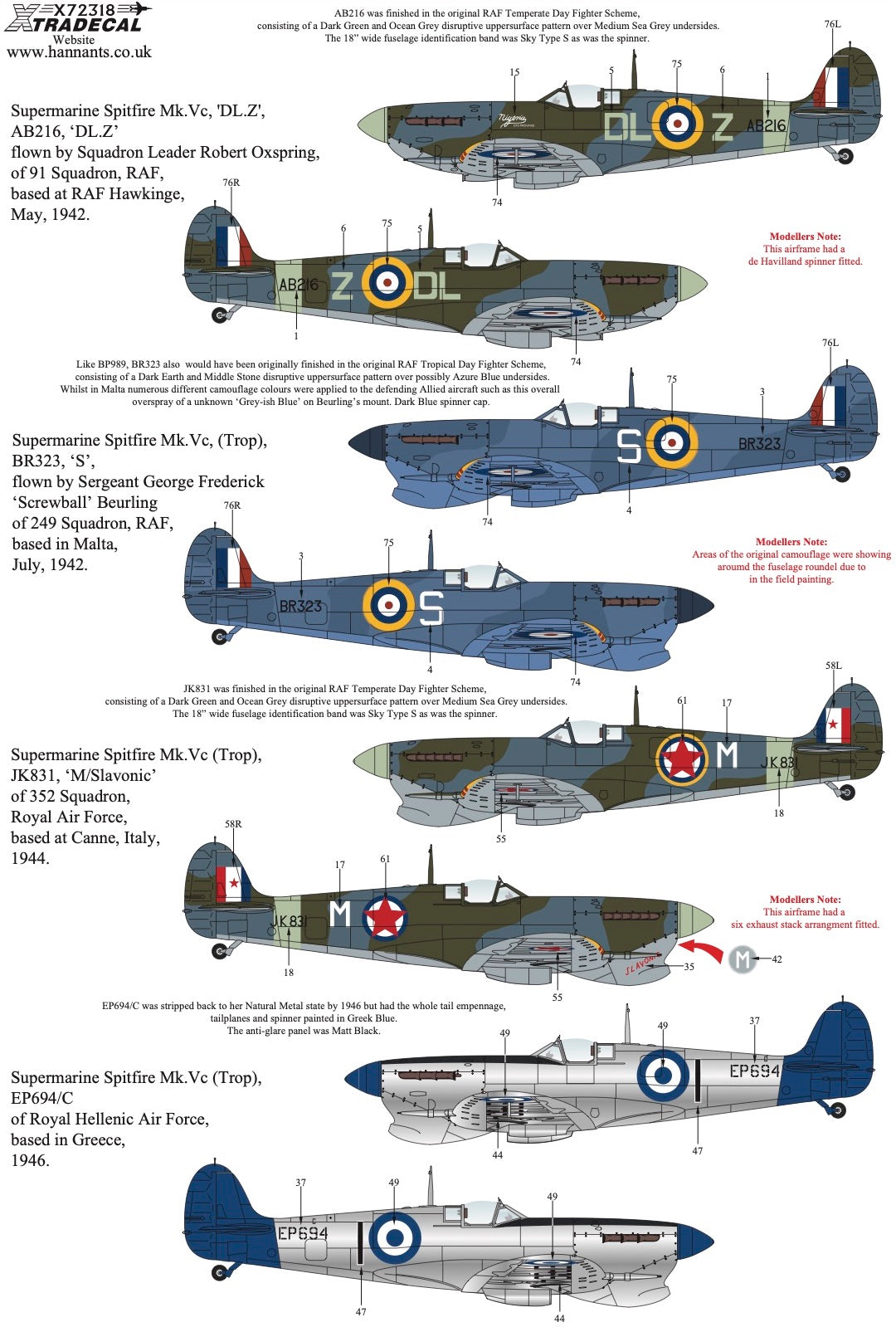 Xtradecal 72318 1:72 Supermarine Spitfire Mk.Vc Collection