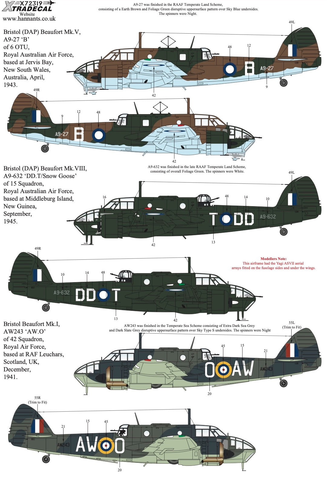 Xtradecal 72319 1:72 Bristol Beaufort Collection