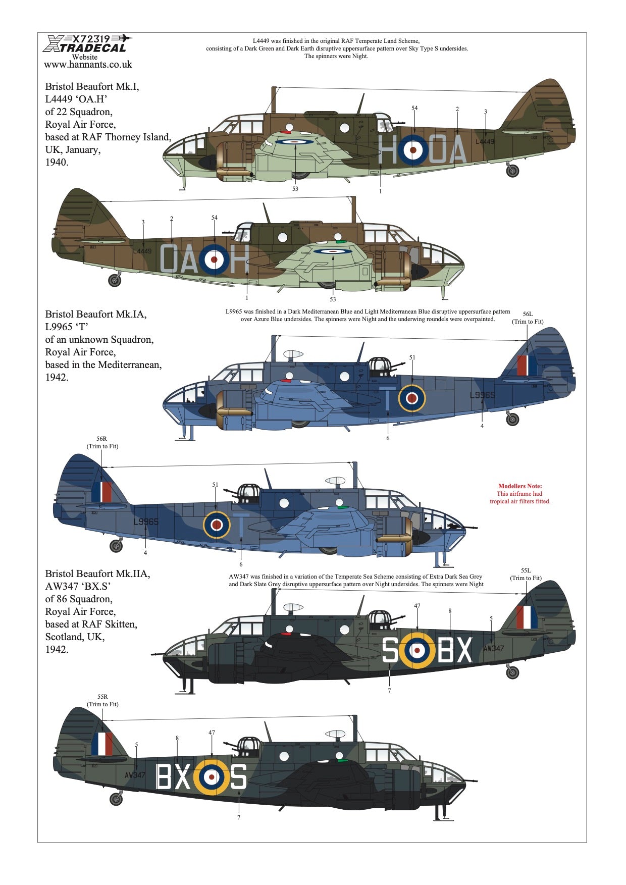 Xtradecal 72319 1:72 Bristol Beaufort Collection