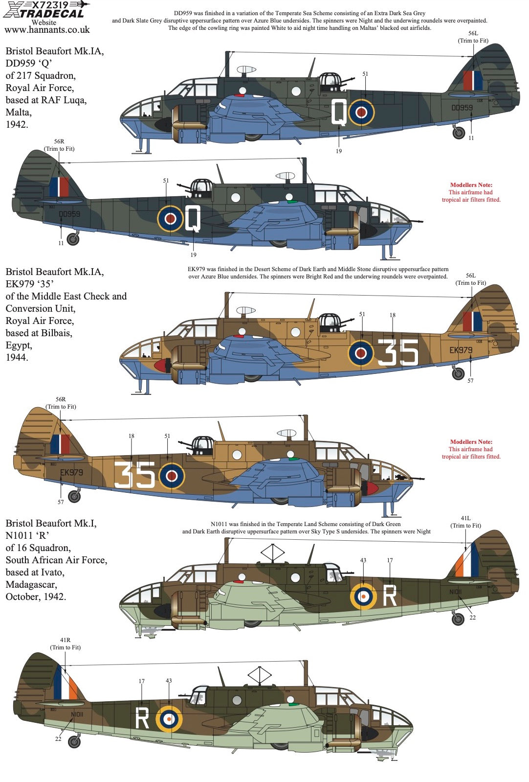 Xtradecal 72319 1:72 Bristol Beaufort Collection