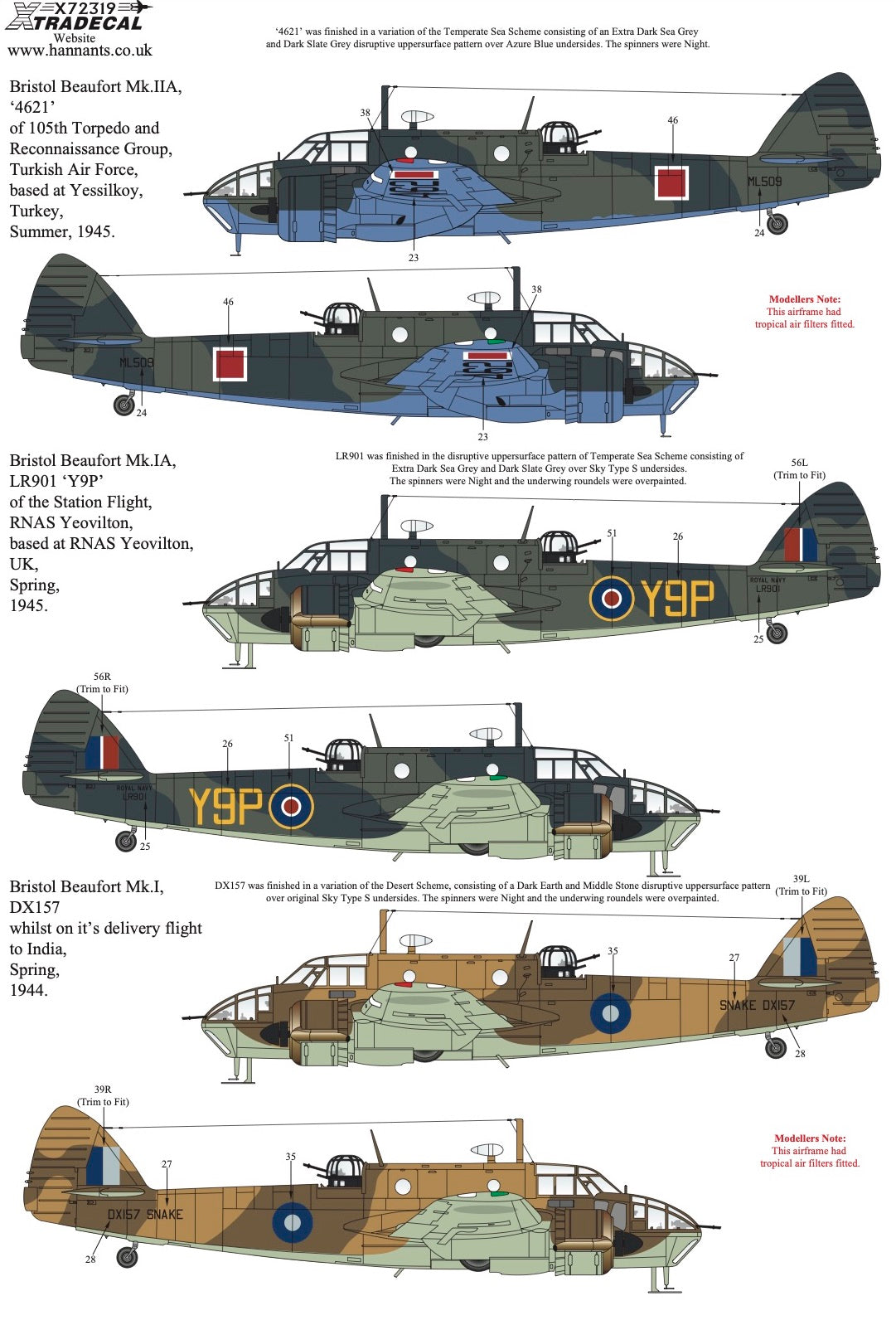 Xtradecal 72319 1:72 Bristol Beaufort Collection