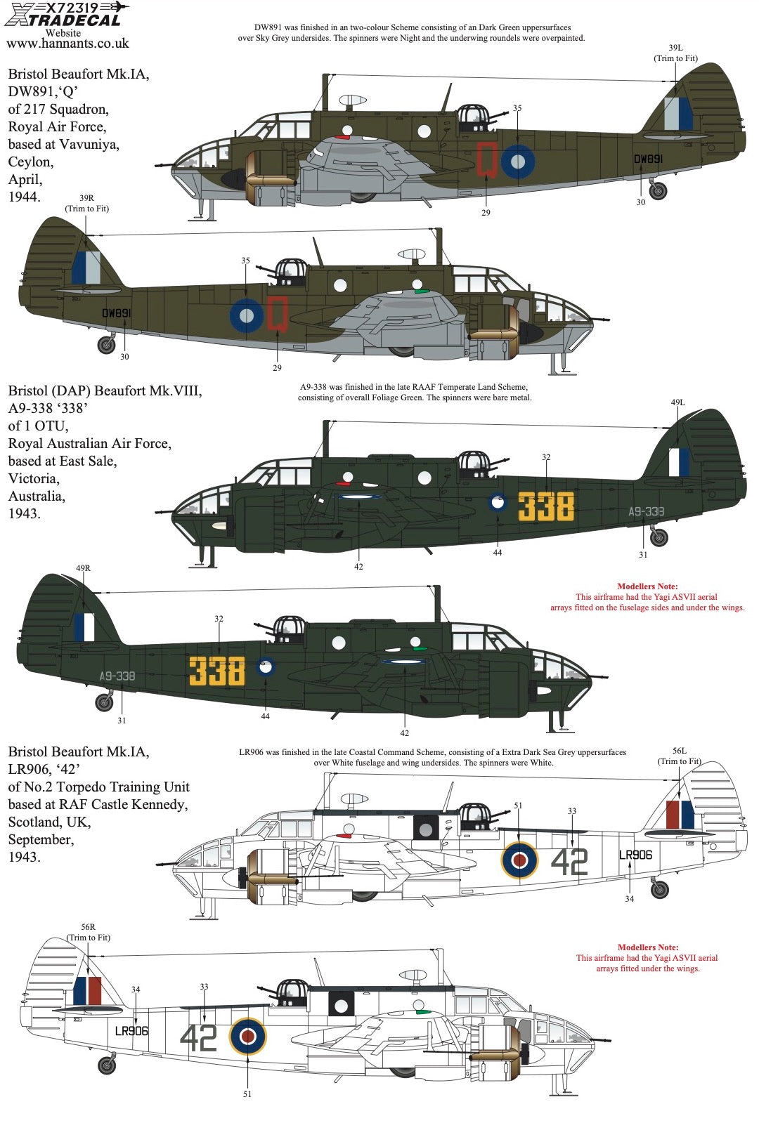 Xtradecal 72319 1:72 Bristol Beaufort Collection