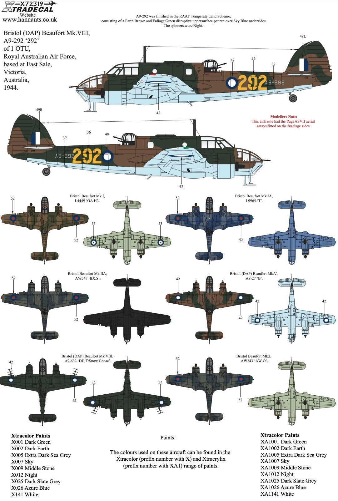 Xtradecal 72319 1:72 Bristol Beaufort Collection