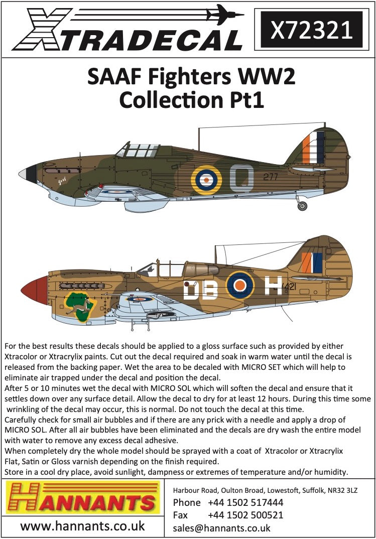 Xtradecal 72321 1:72 South African Air Force SAAF Fighters WW2 Collection Part 2