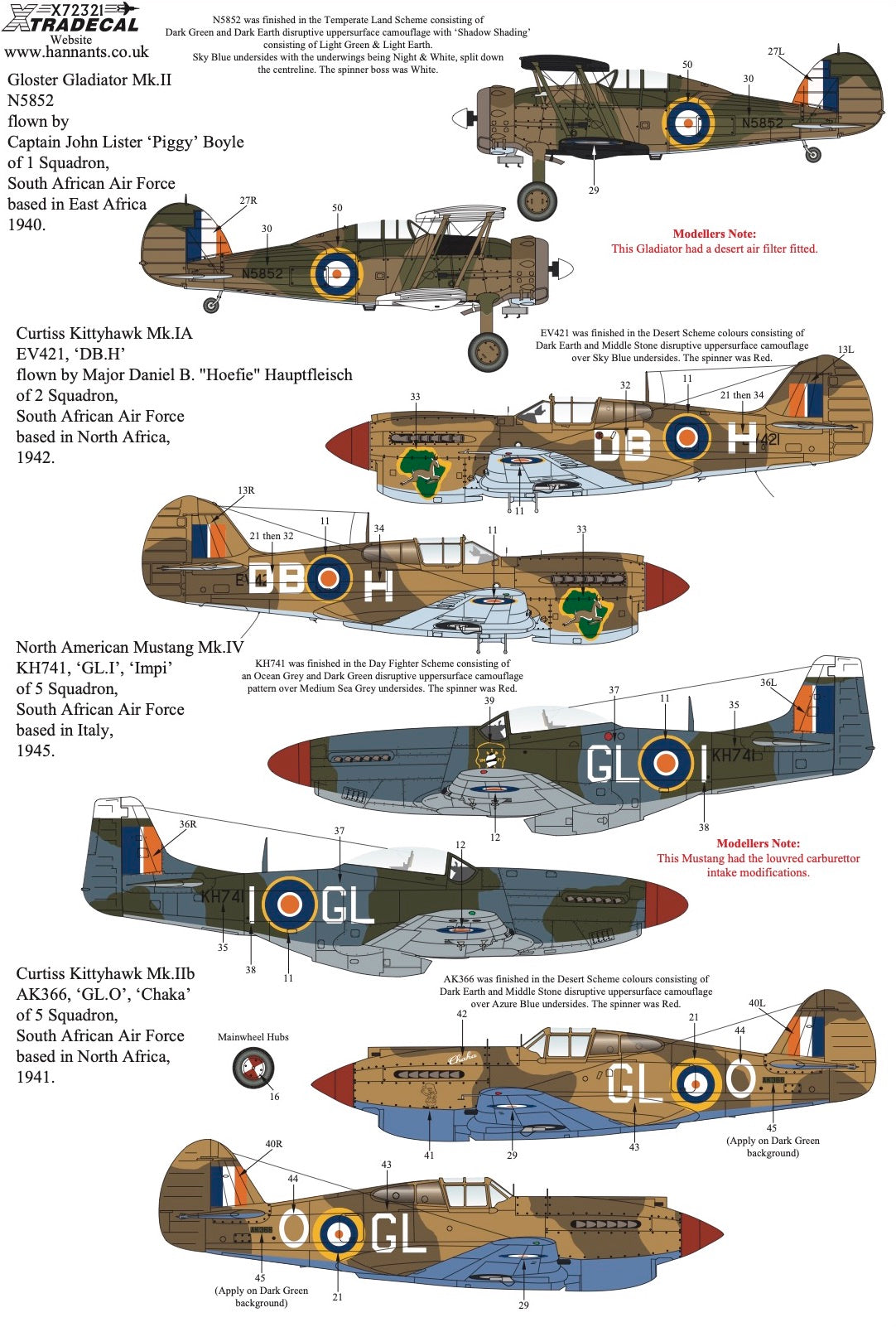 Xtradecal 72321 1:72 South African Air Force SAAF Fighters WW2 Collection Part 2