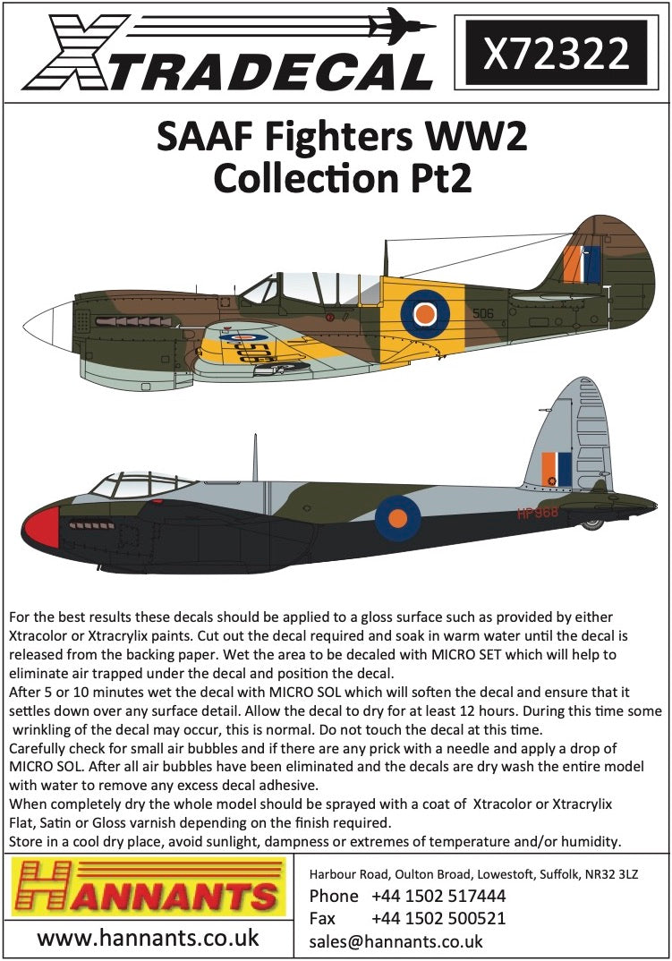 Xtradecal 72322 1:72 South African Air Force SAAF Fighters WWII Collection Part 2