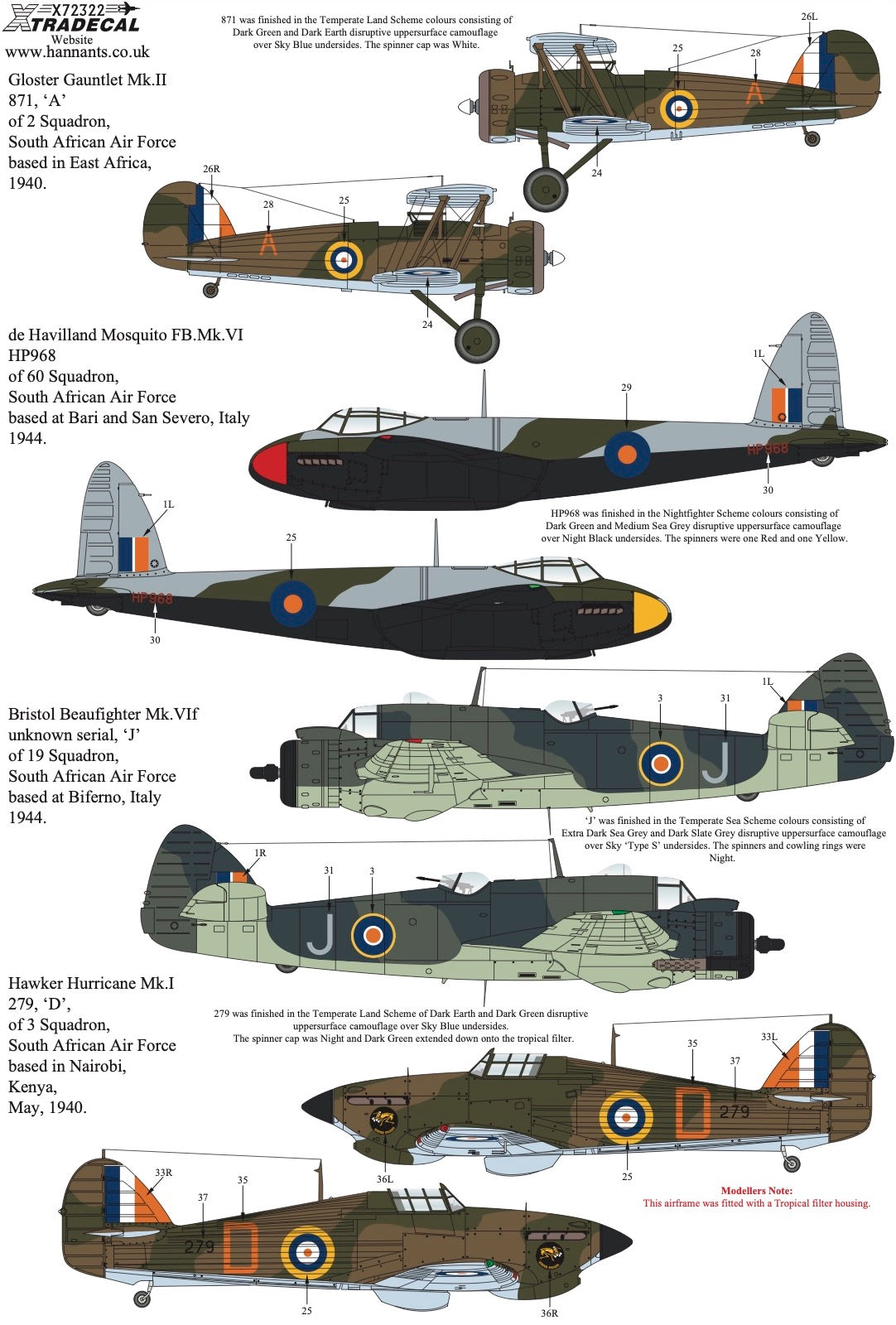 Xtradecal 72322 1:72 South African Air Force SAAF Fighters WWII Collection Part 2