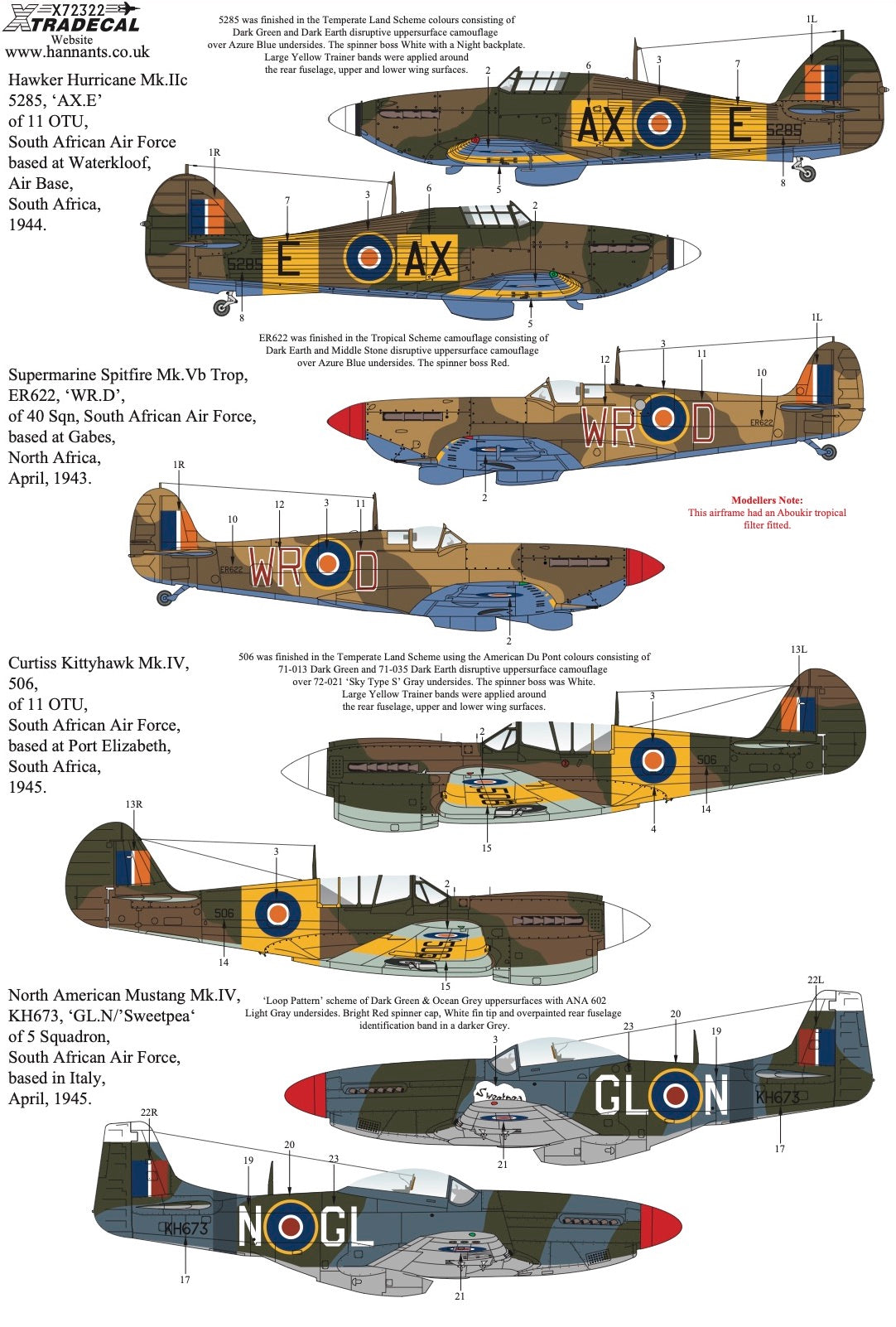 Xtradecal 72322 1:72 South African Air Force SAAF Fighters WWII Collection Part 2