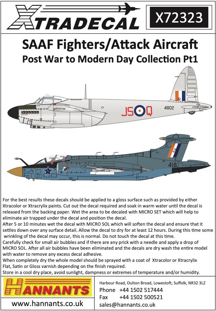 Xtradecal 72323 1:72 SAAF Fighters/Attack Aircraft Post War to Modern Day Collection Part 1