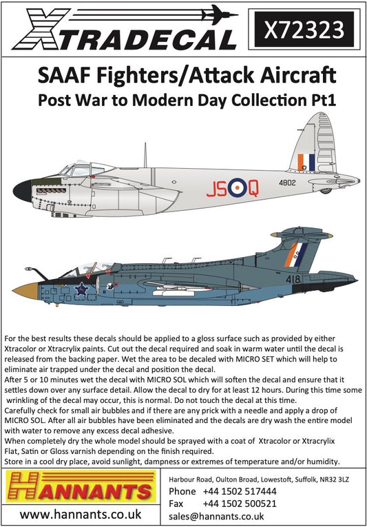 Xtradecal 72323 1:72 SAAF Fighters/Attack Aircraft Post War to Modern Day Collection Part 1