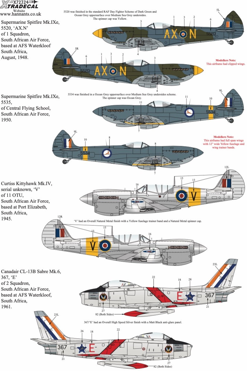 Xtradecal 72324 1:72 SAAF Fighters/Attack Aircraft Post War to Modern Day Collection Part 2