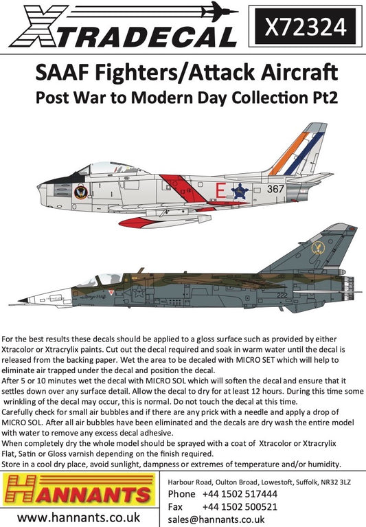 Xtradecal 72324 1:72 SAAF Fighters/Attack Aircraft Post War to Modern Day Collection Part 2