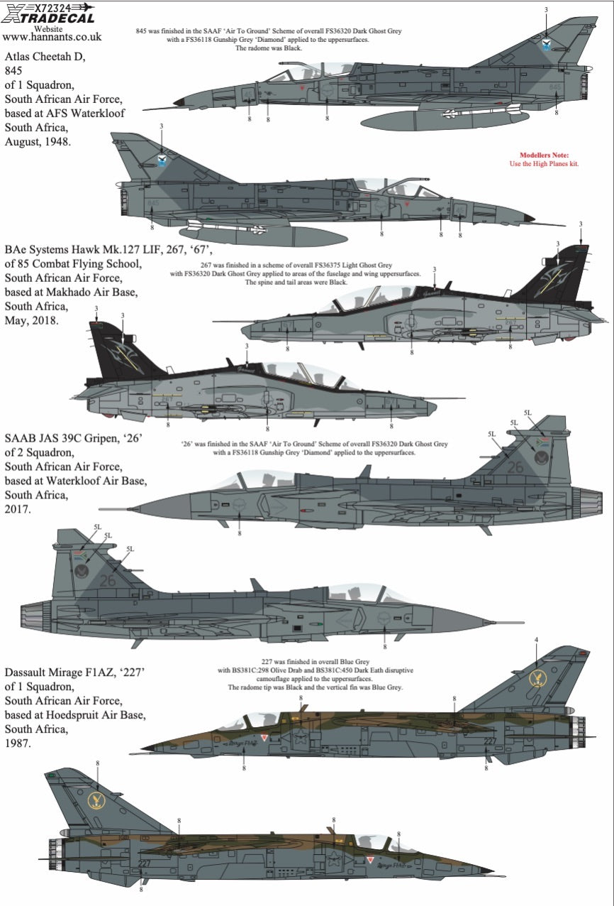 Xtradecal 72324 1:72 SAAF Fighters/Attack Aircraft Post War to Modern Day Collection Part 2