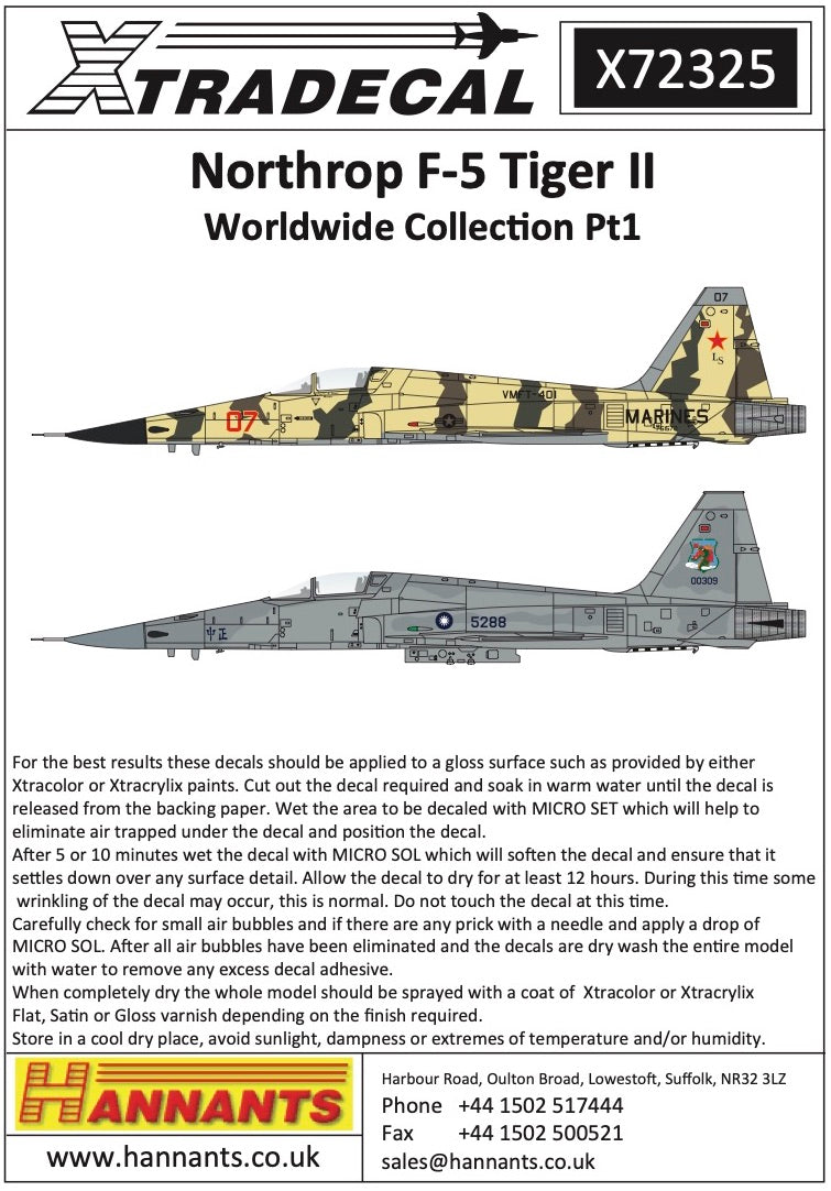 Xtradecal X72325 1:72 Northrop F-5 Tiger II Worldwide Collection Pt1