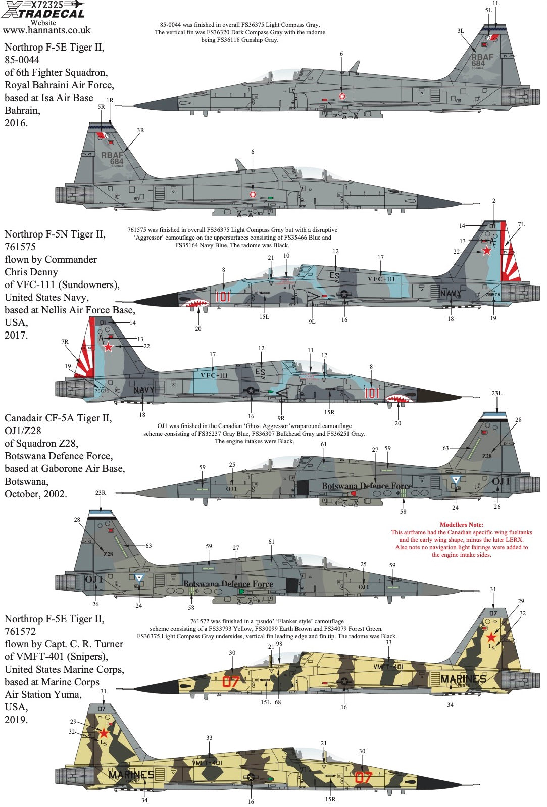Xtradecal X72325 1:72 Northrop F-5 Tiger II Worldwide Collection Pt1