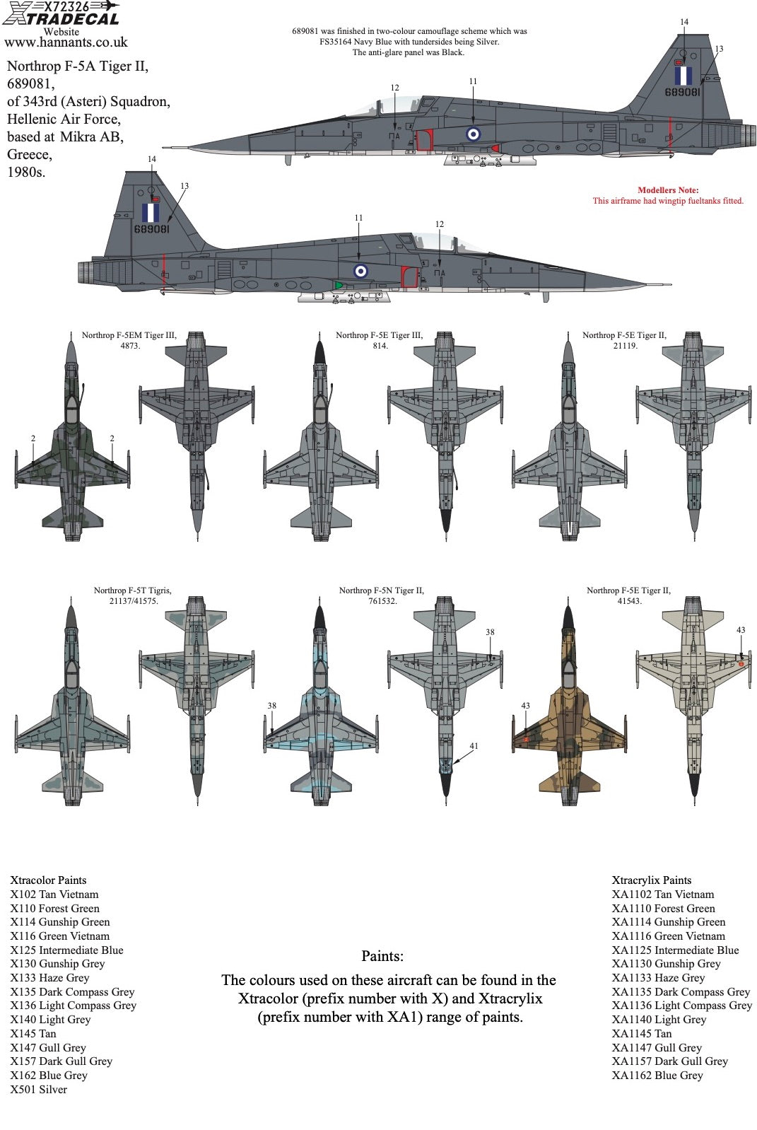 Xtradecal 72326 1:72 Northrop F-5 Tiger II Worldwide Collection Part 2