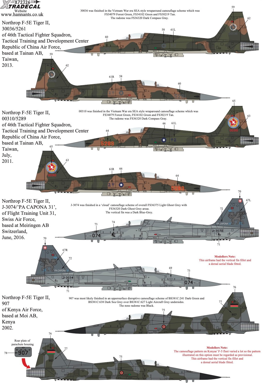 Xtradecal 72326 1:72 Northrop F-5 Tiger II Worldwide Collection Part 2