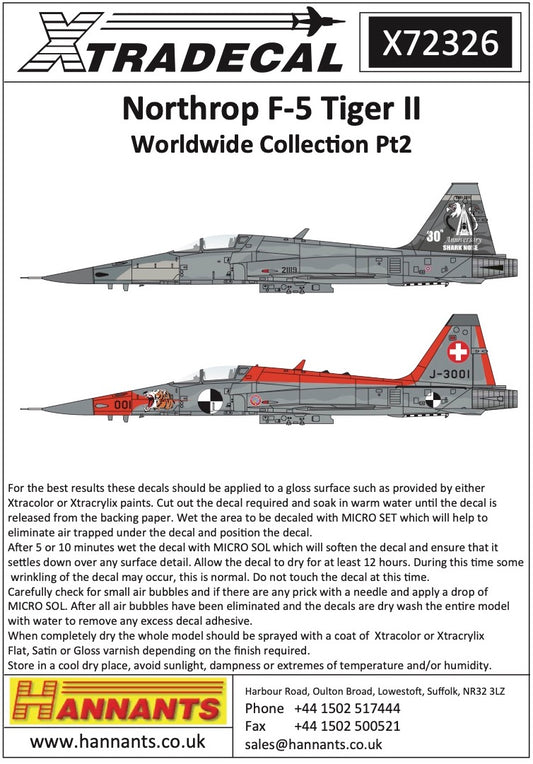 Xtradecal 72326 1:72 Northrop F-5 Tiger II Worldwide Collection Part 2