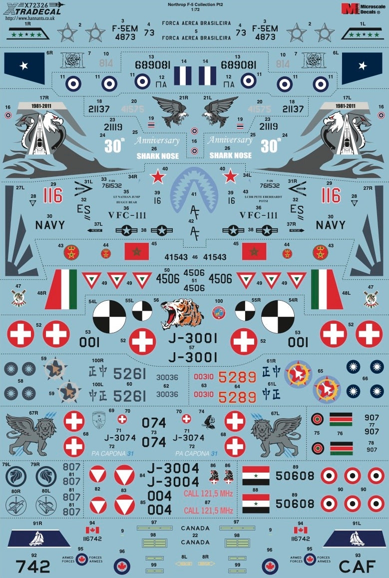 Xtradecal 72326 1:72 Northrop F-5 Tiger II Worldwide Collection Part 2