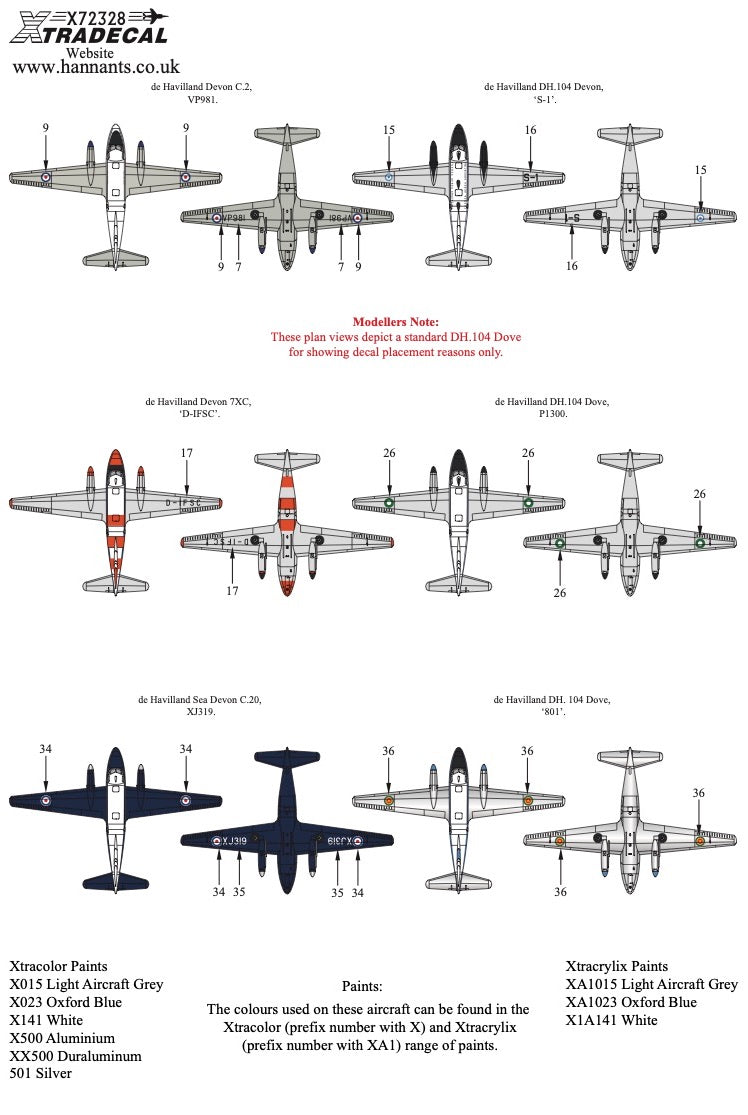 Xtradecal 72328 1:72 de Havilland Dove & Devon Collection