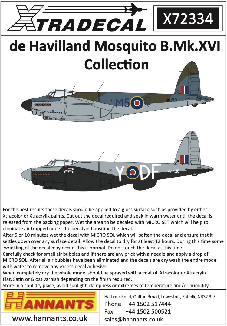 Xtradecal 72334 1:72 de Havilland Mosquito B.Mk.XVI Collection