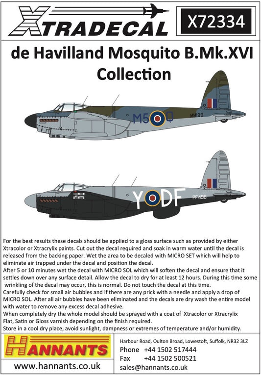 Xtradecal 72334 1:72 de Havilland Mosquito B.Mk.XVI Collection