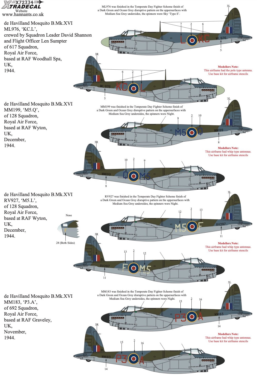 Xtradecal 72334 1:72 de Havilland Mosquito B.Mk.XVI Collection