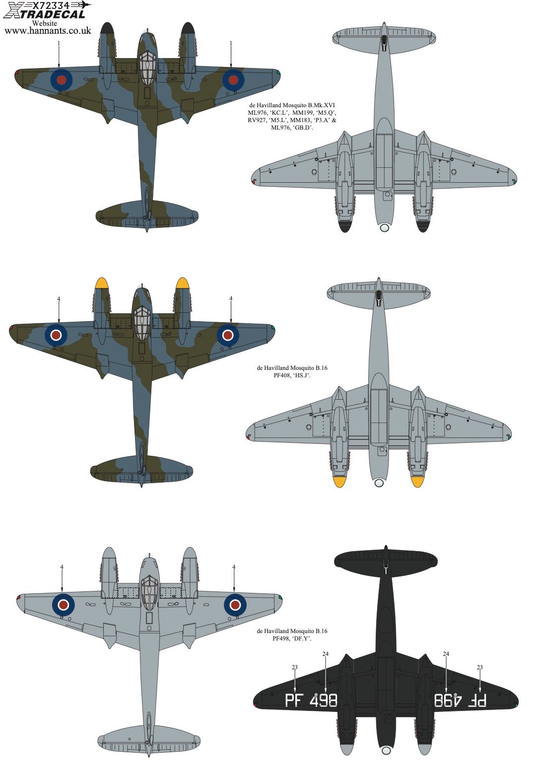 Xtradecal 72334 1:72 de Havilland Mosquito B.Mk.XVI Collection