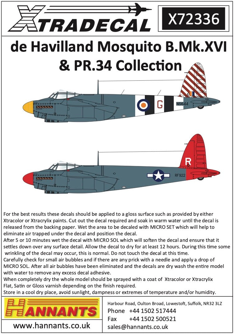 Xtradecal 72336 1:72 de Havilland Mosquito B.Mk.XVI & PR.34 Collection