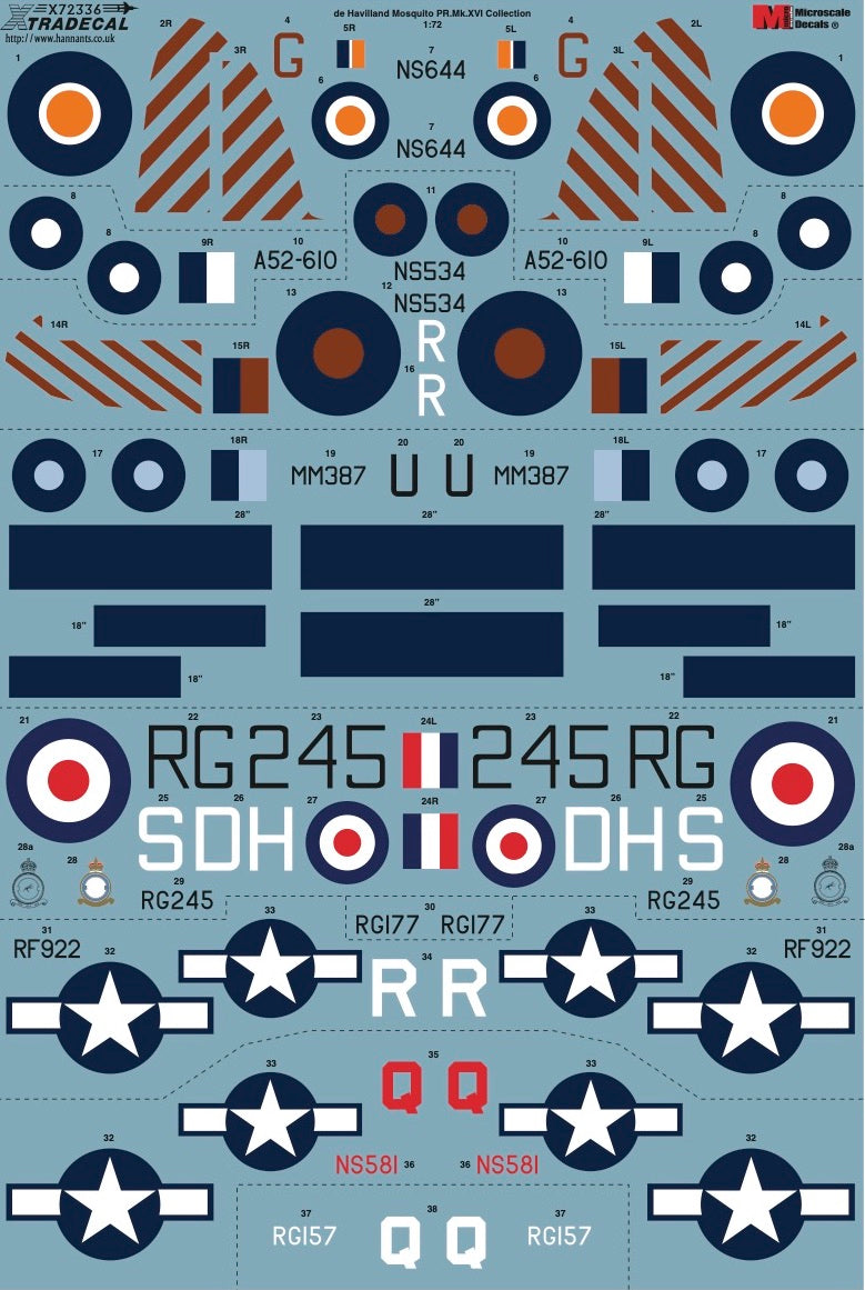 Xtradecal 72336 1:72 de Havilland Mosquito B.Mk.XVI & PR.34 Collection