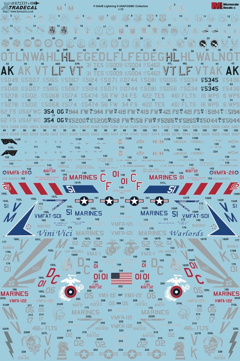 Xtradecal 72337 1:72 Lockheed-Martin F-35A/B Lightning II USAF/USMC Collection