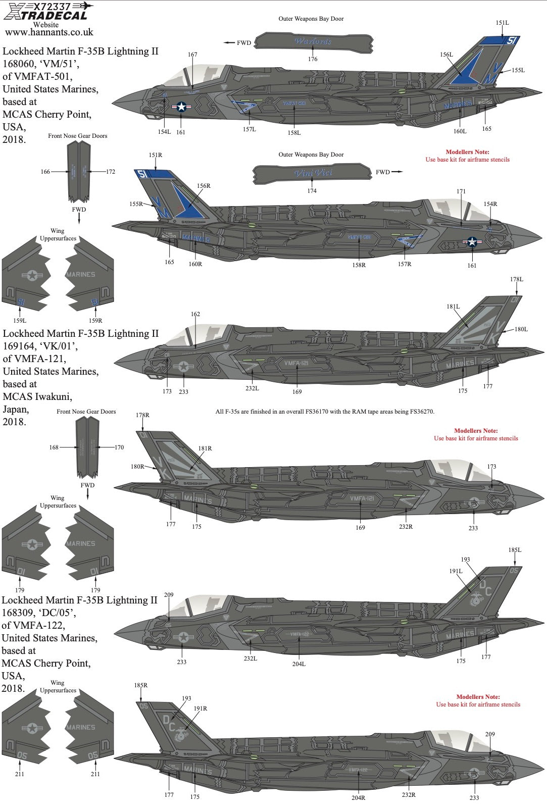 Xtradecal 72337 1:72 Lockheed-Martin F-35A/B Lightning II USAF/USMC Collection