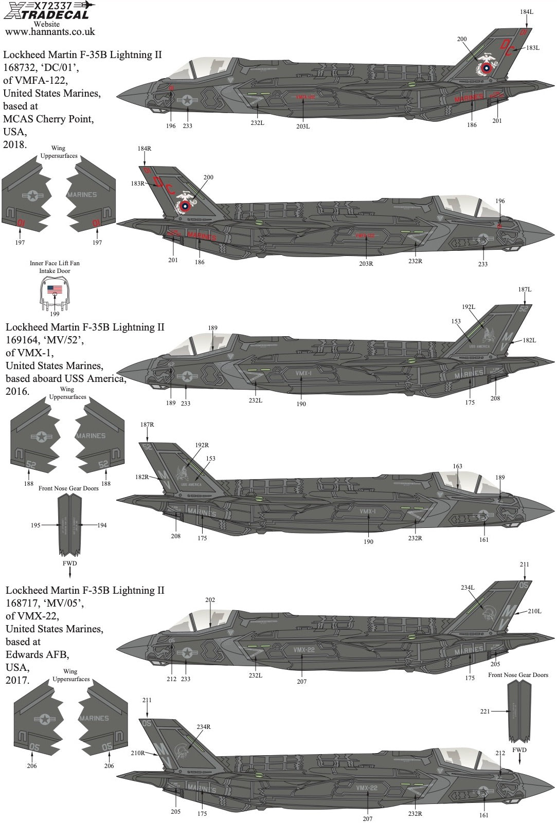 Xtradecal 72337 1:72 Lockheed-Martin F-35A/B Lightning II USAF/USMC Collection