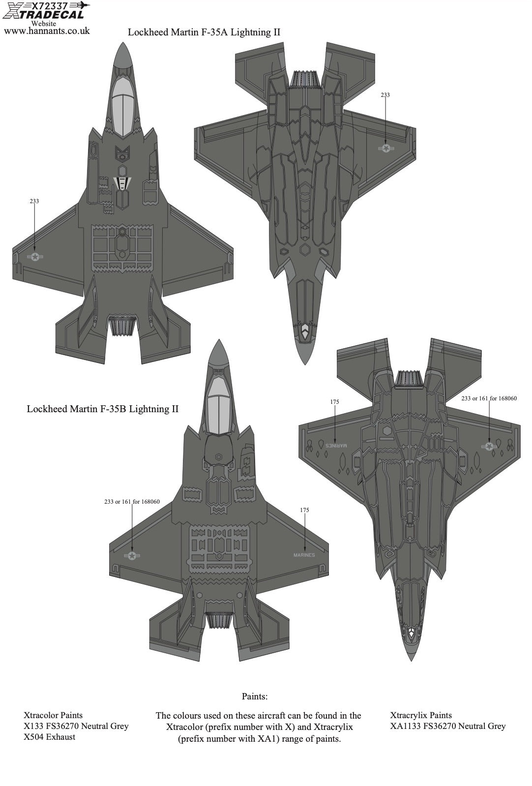 Xtradecal 72337 1:72 Lockheed-Martin F-35A/B Lightning II USAF/USMC Collection