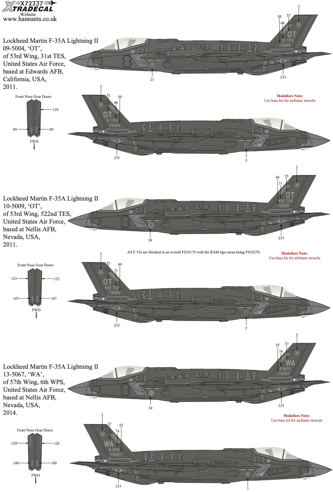 Xtradecal 72337 1:72 Lockheed-Martin F-35A/B Lightning II USAF/USMC Collection