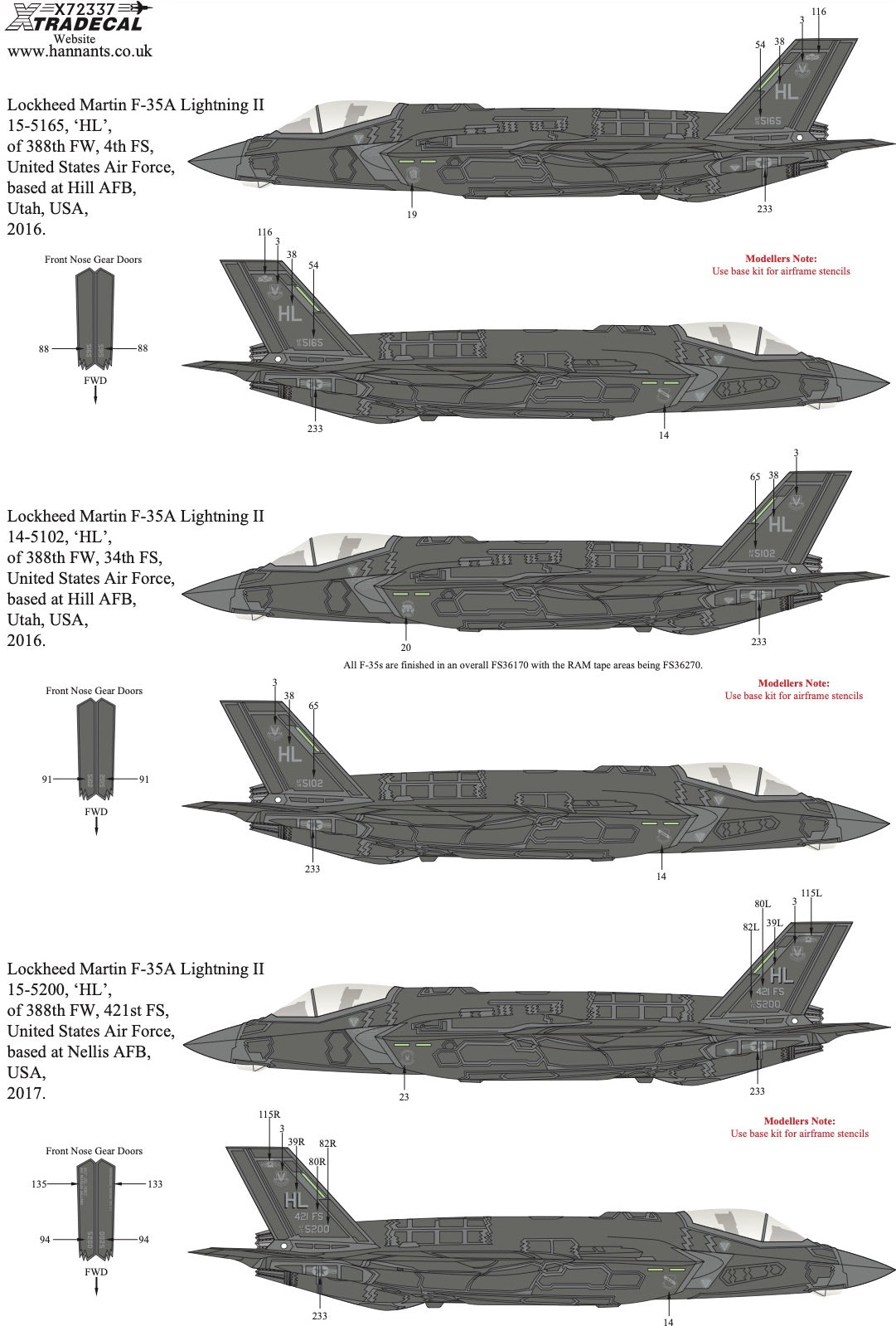 Xtradecal 72337 1:72 Lockheed-Martin F-35A/B Lightning II USAF/USMC Collection