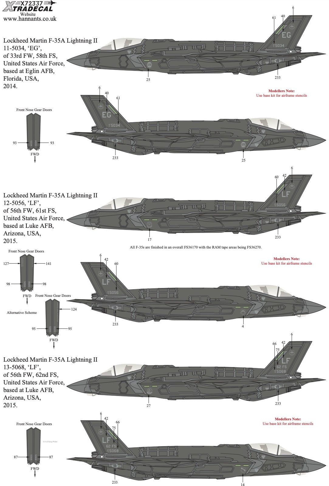 Xtradecal 72337 1:72 Lockheed-Martin F-35A/B Lightning II USAF/USMC Collection