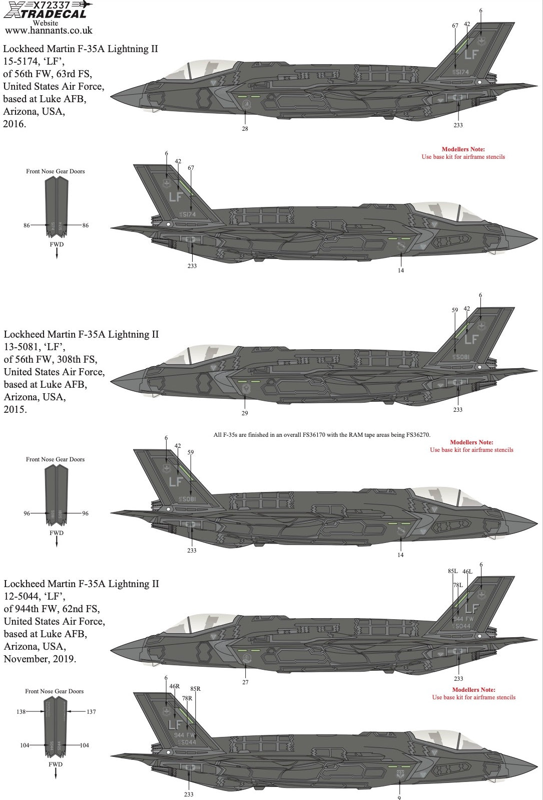 Xtradecal 72337 1:72 Lockheed-Martin F-35A/B Lightning II USAF/USMC Collection