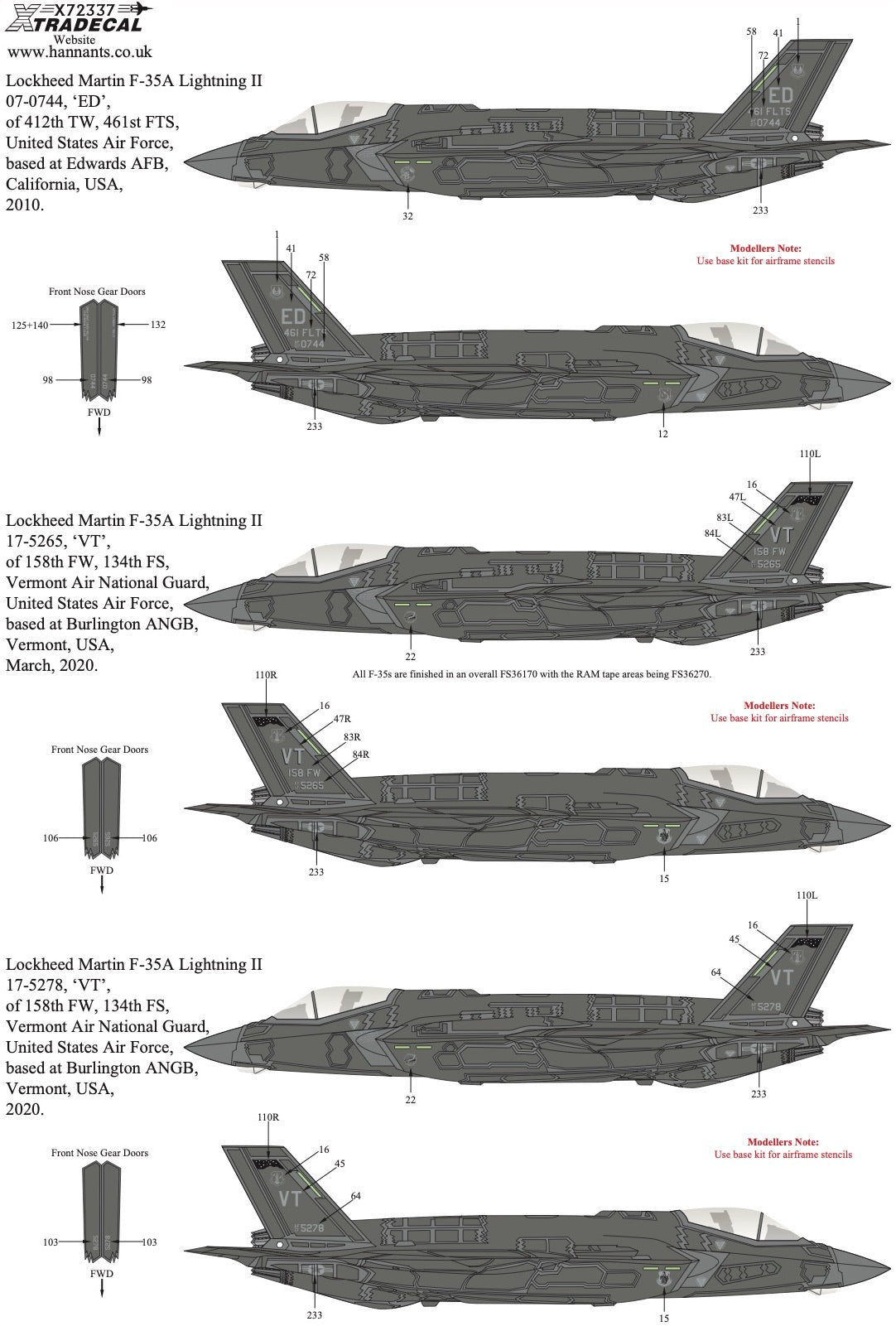 Xtradecal 72337 1:72 Lockheed-Martin F-35A/B Lightning II USAF/USMC Collection