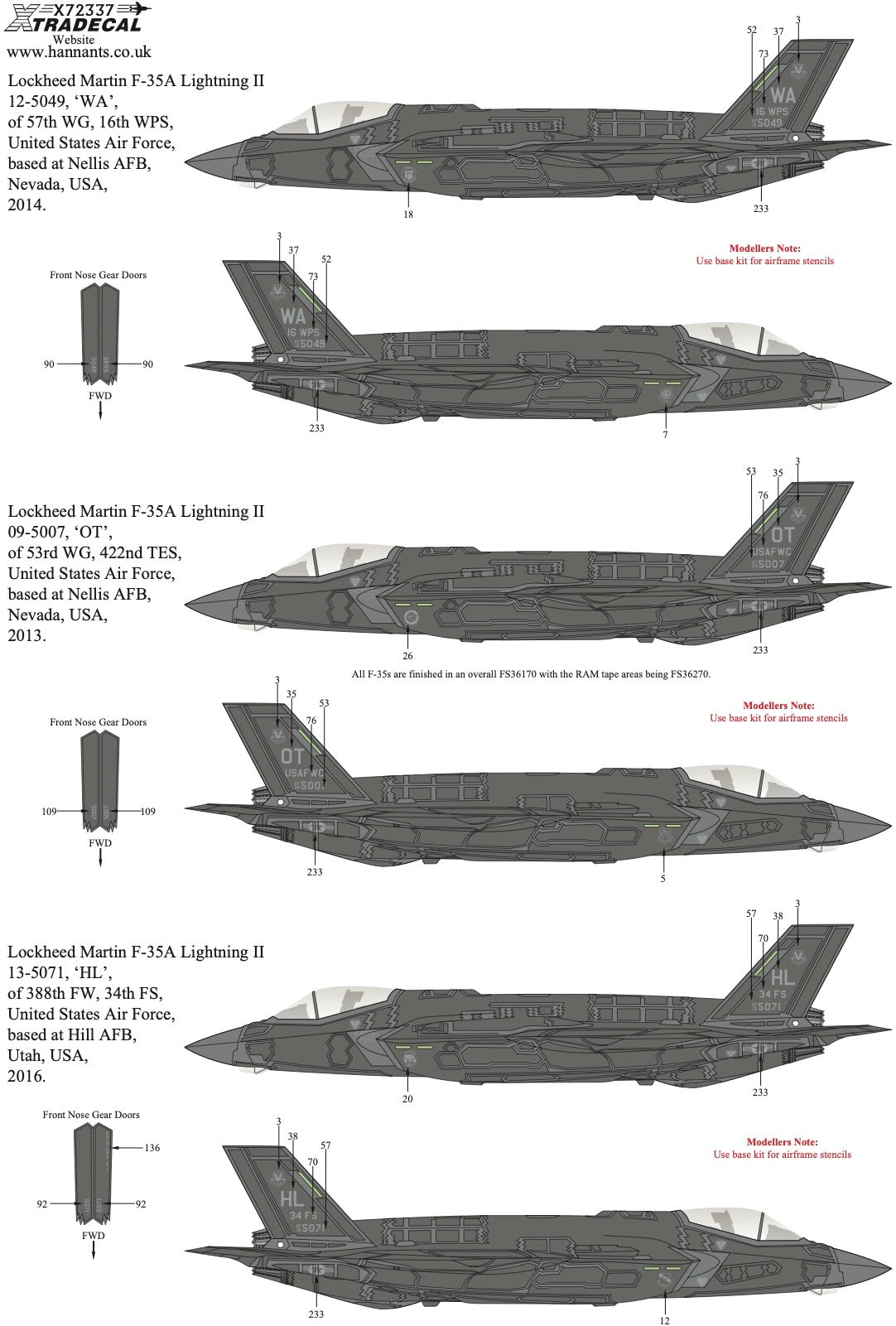 Xtradecal 72337 1:72 Lockheed-Martin F-35A/B Lightning II USAF/USMC Collection