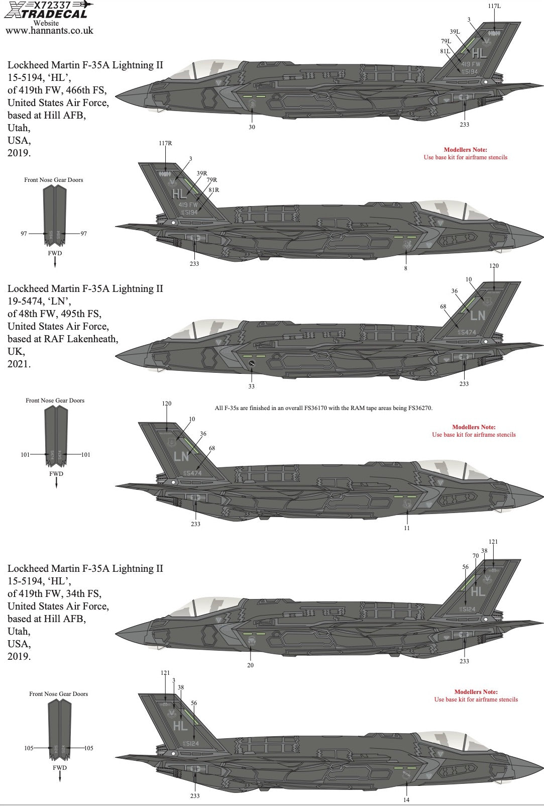 Xtradecal 72337 1:72 Lockheed-Martin F-35A/B Lightning II USAF/USMC Collection