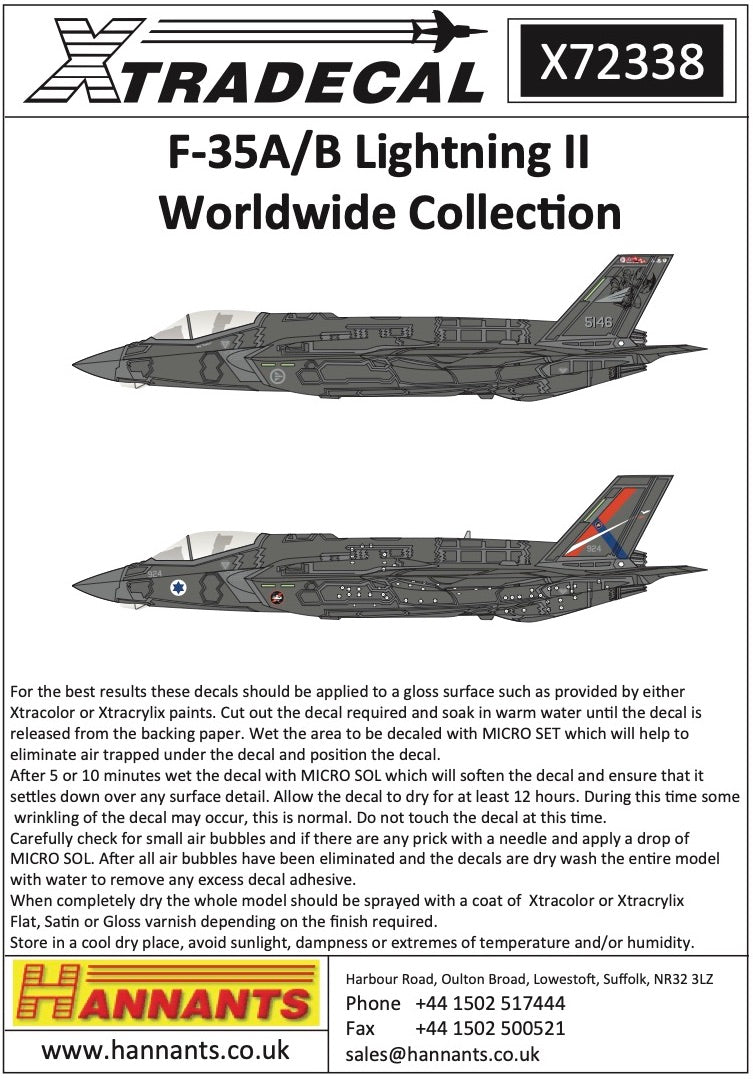 Xtradecal 72338 1:72 Lockheed-Martin/Mitsubishi F-35A/B Lightning II